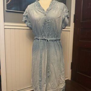 Democracy Denim Dress Embroidered Flutter Sleeves Size Medium Cottagecore Boho